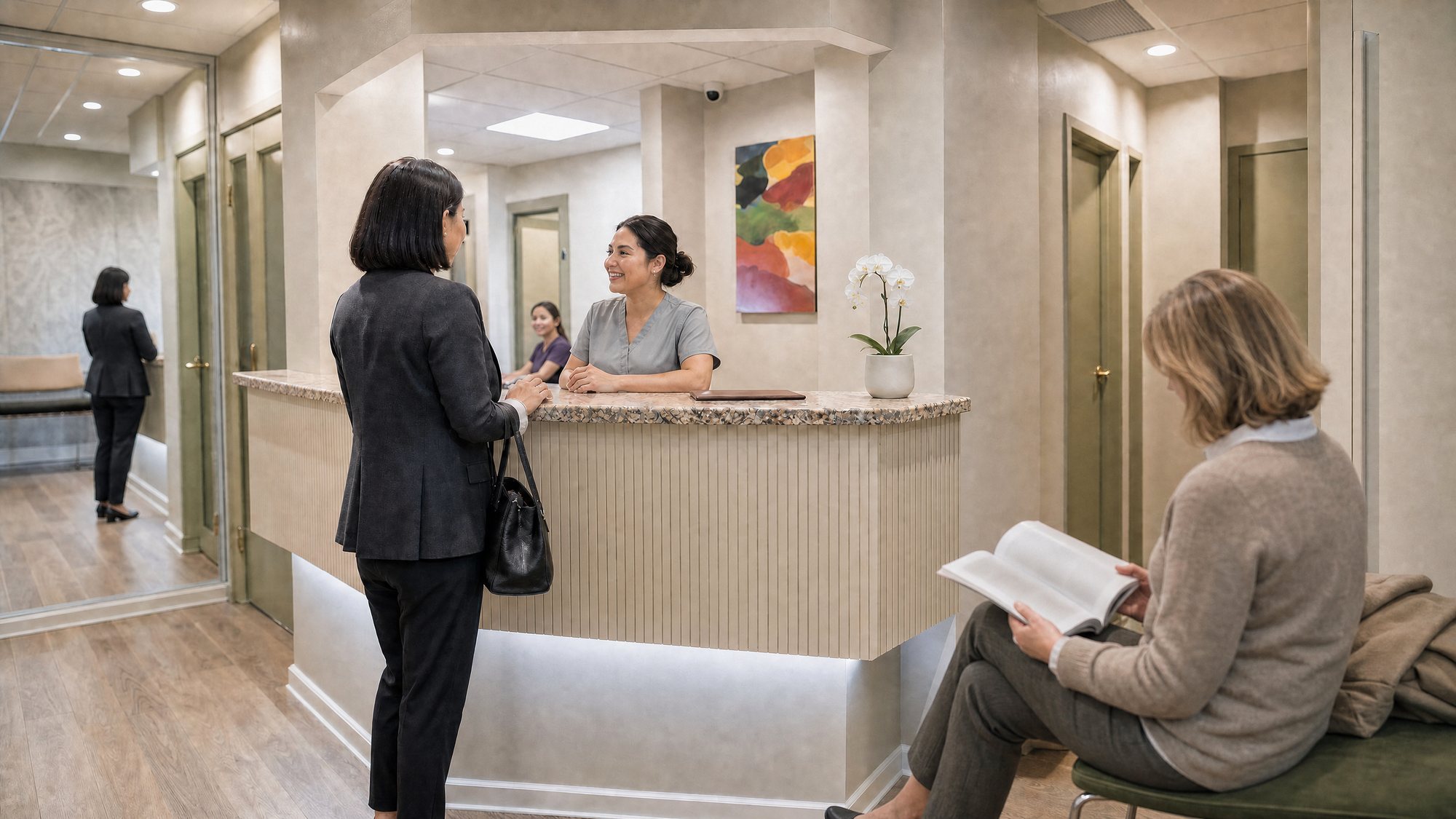 The reception desk at Shin Dental in Midtown Manhattan